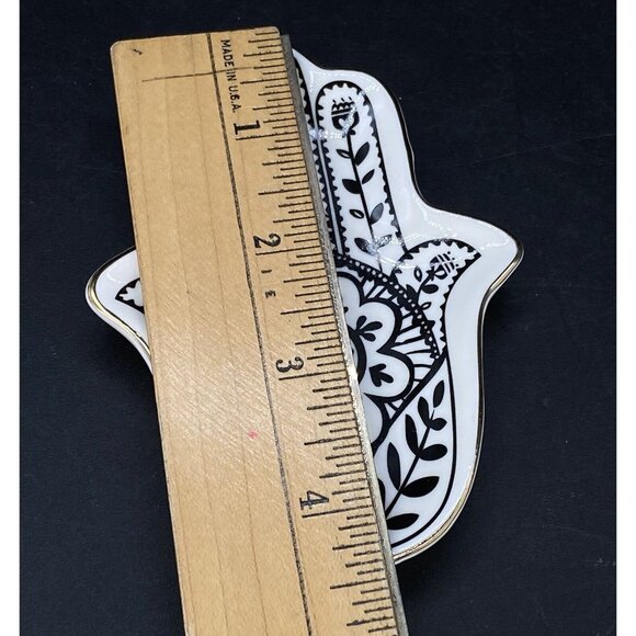 Hamsa Fatima Hand Trinket Dish Natural Life Black White Flower Design 4.5” - Picture 6 of 6